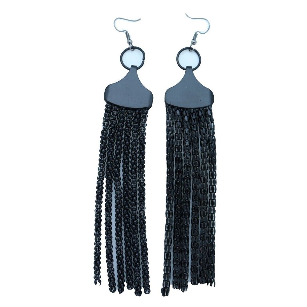 Hot Women Black Mesh Metal Earrings Set Hook Long Tassel Fringe Fashion Jewelry